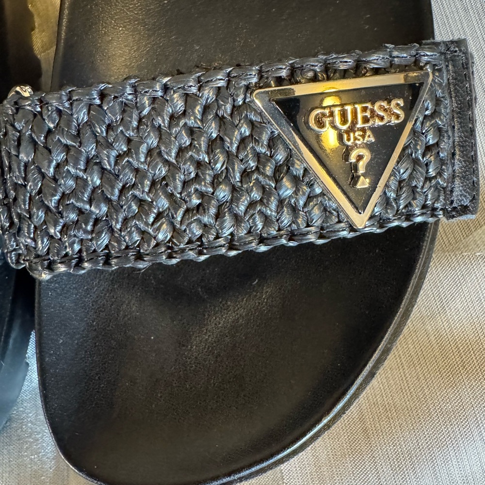 Guess Black Braided Strap Sandals with Gold Logo - Picture 3 of 4